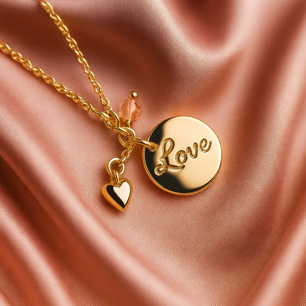 Romantic Gold Love Necklace w/ Heart Charm – Women’s Fashion Jewelry